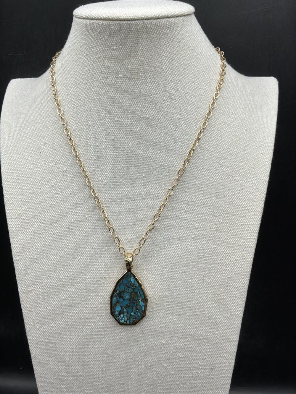 Barse Hammered Teardrop Necklace -Turquoise & Bronze- NWT